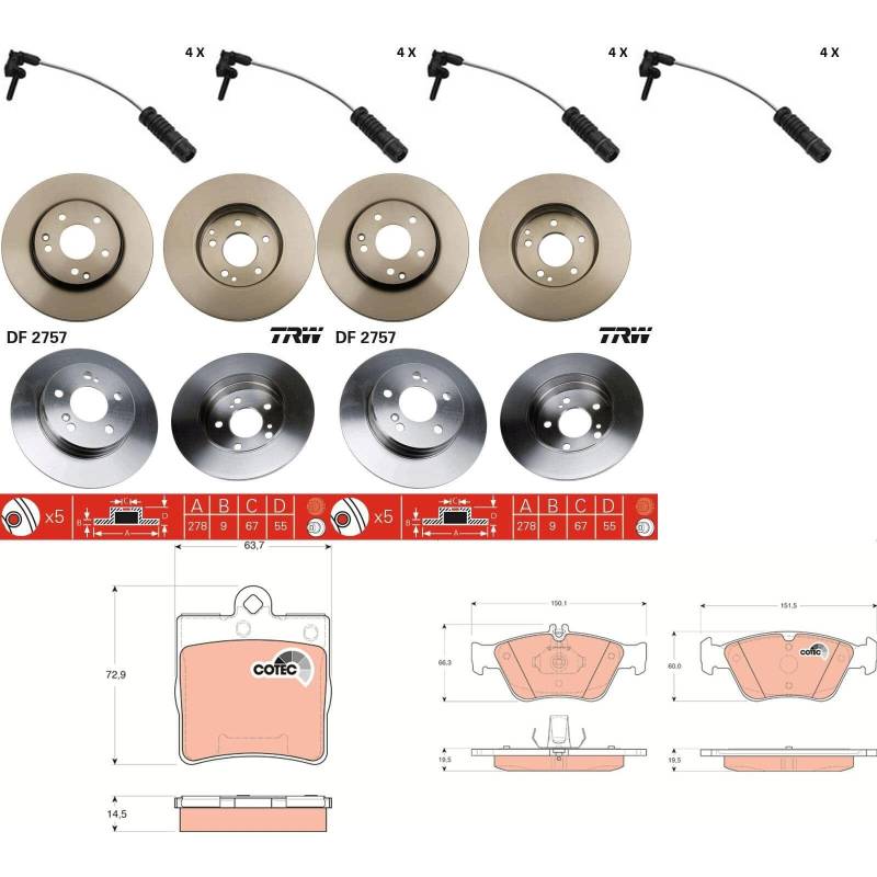 TRW Bremsscheiben + Beläge vorne + hinten passend für W202 W210 von BandelOne