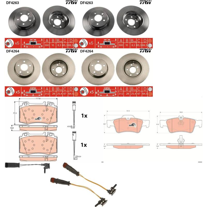 TRW Bremsscheiben + Beläge vorne + hinten passend für W211 E320/CDi von BandelOne