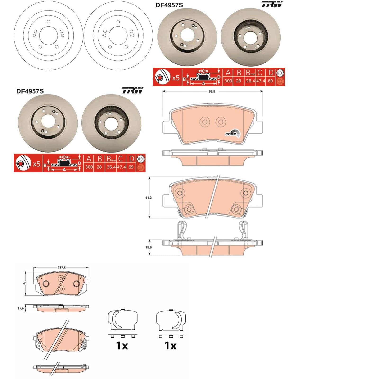 TRW Bremsscheiben + Beläge vorne + hinten passend für i40 Limo Kombi von BandelOne