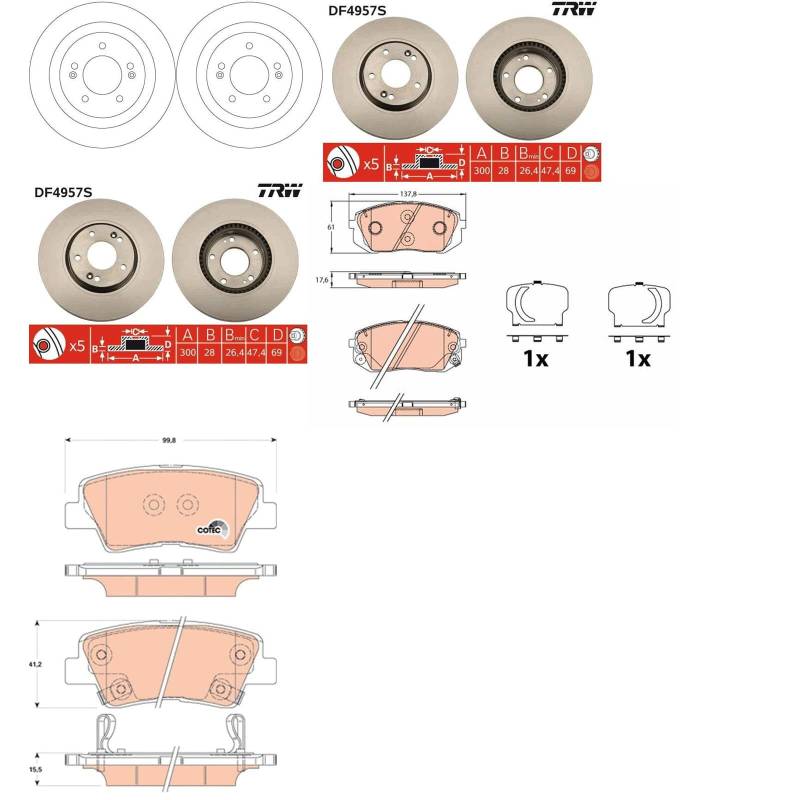 TRW Bremsscheiben + Beläge vorne + hinten passend für i40 VF Limo Kombi von BandelOne