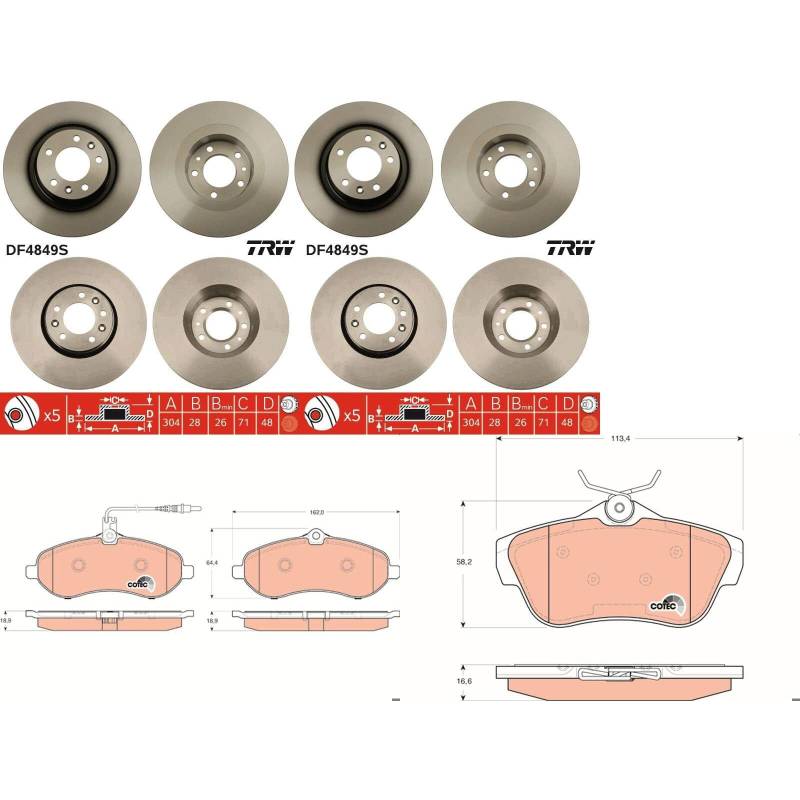 TRW Bremsscheiben + Beläge vorne hinten passend für Scudo Jumpy Expert von BandelOne