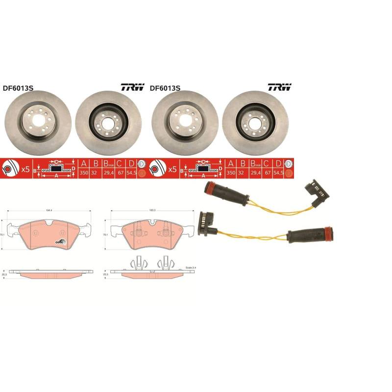TRW Bremsscheiben + Beläge vorne passend für M/GL/R-Klasse W164 X164 von BandelOne