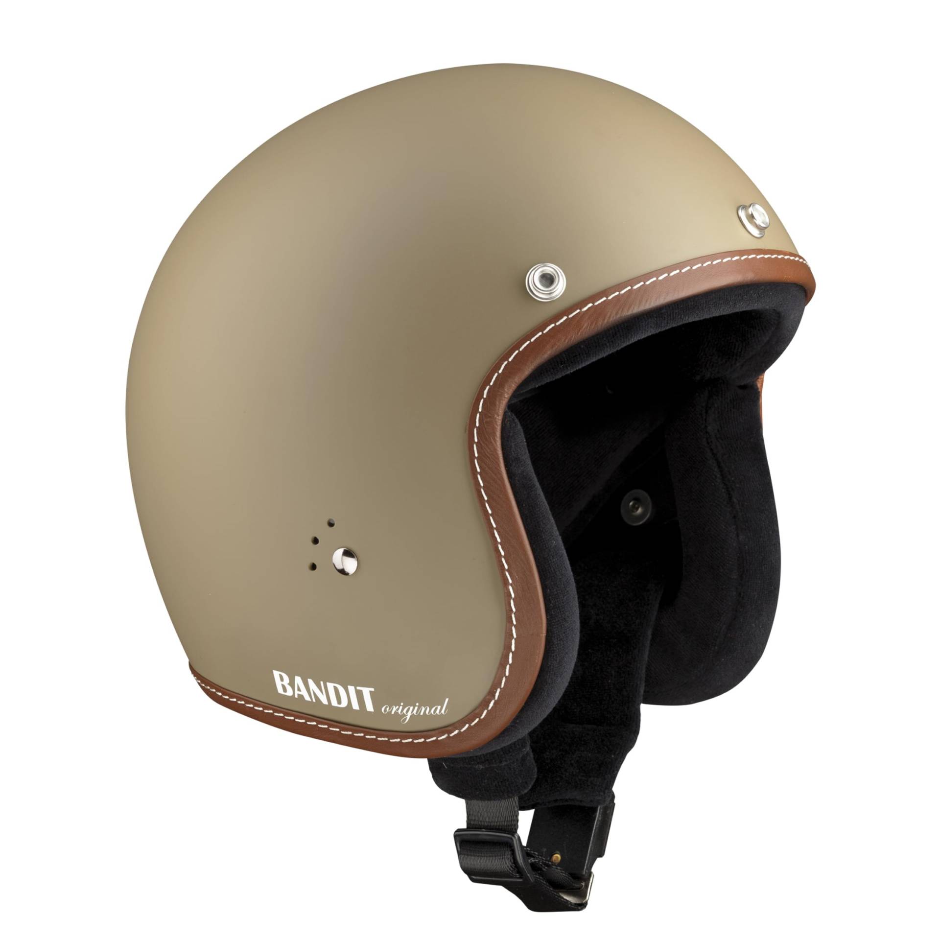 BANDIT Jet Premium Open Motorcycle Helmet Matte Beige Leather Profile Custom Biker Style Visor Included Dull Sand Open Helmet JETPSF (M) von Bandit