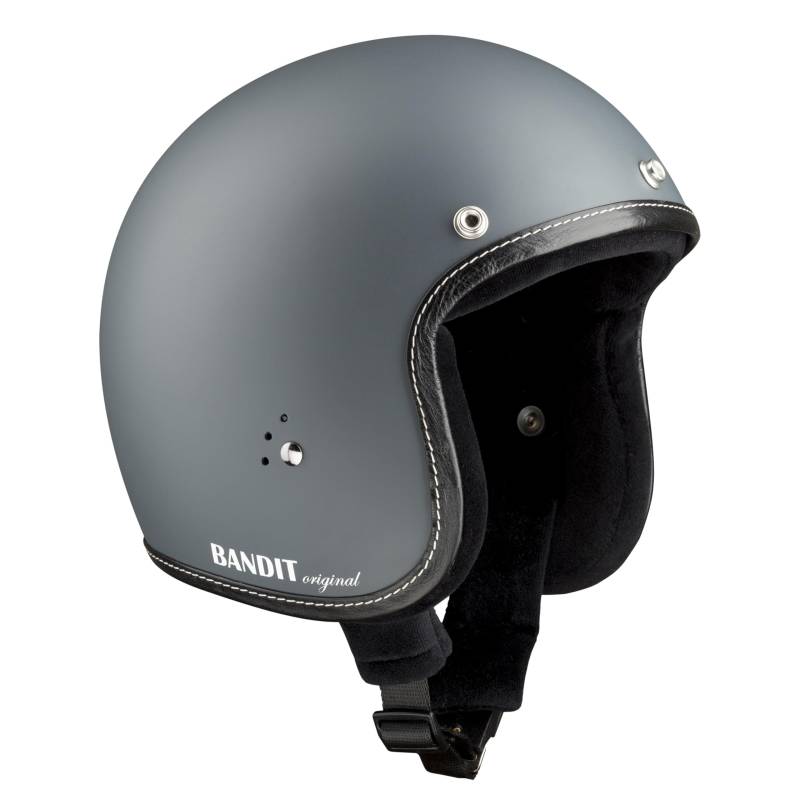 BANDIT Jet Premium Open Motorcycle Helmet Matte Gray Leather Profile Custom Biker Style Visor Included Dull Gray Open Helmet JETPAG (2XL) von Bandit