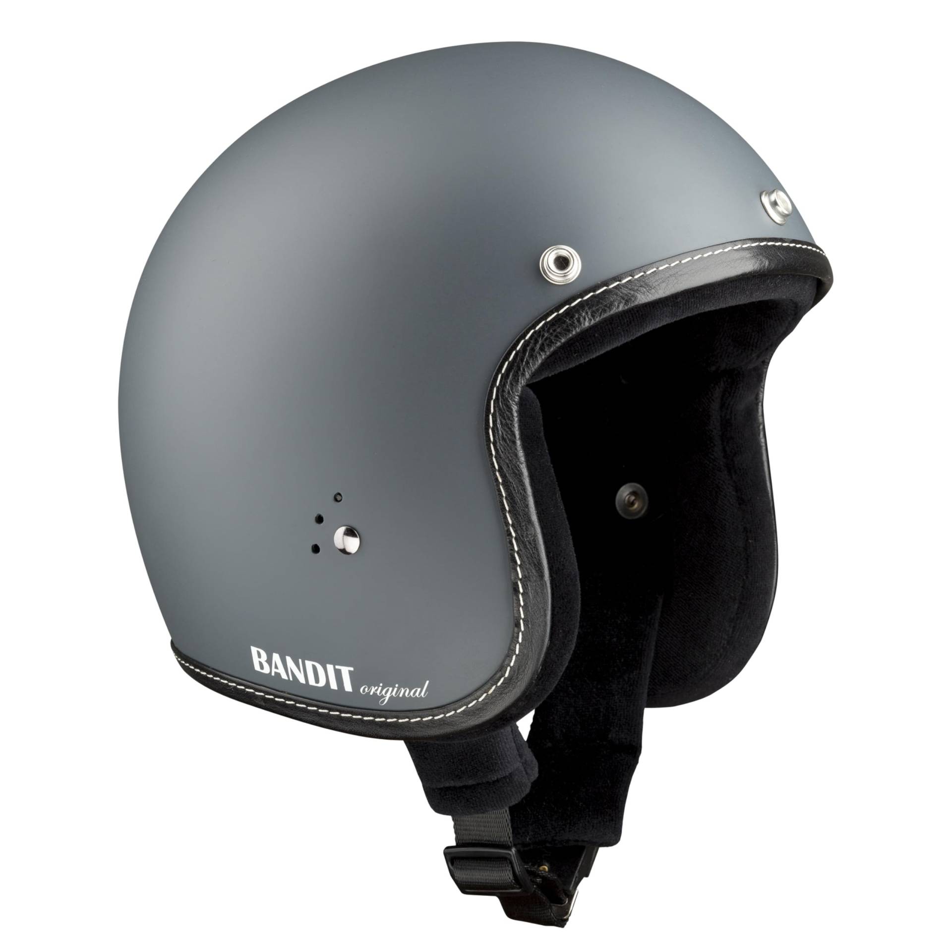 BANDIT Jet Premium Open Motorcycle Helmet Matte Gray Leather Profile Custom Biker Style Visor Included Dull Gray Open Helmet JETPAG (L) von Bandit