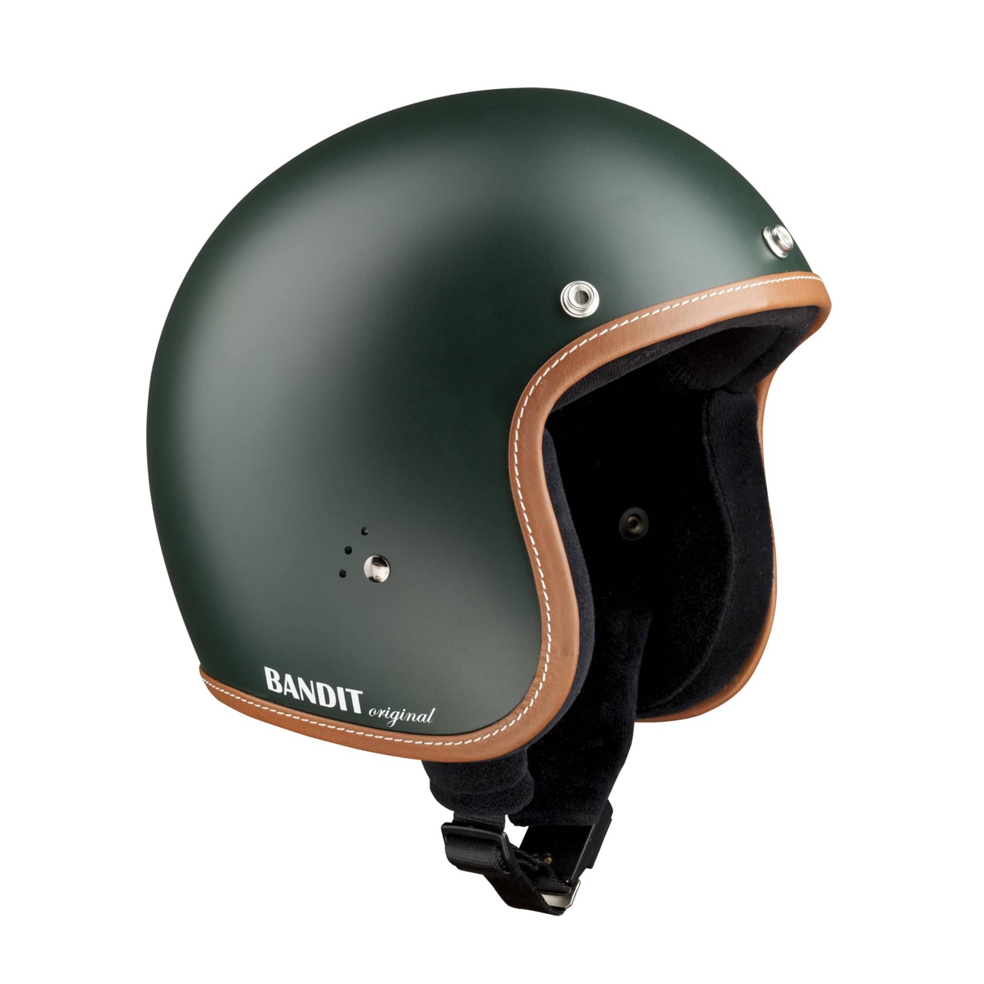 BANDIT Jet Premium Open Motorcycle Helmet Matte Green Leather Profile Custom Biker Style Visor Included Dull Green Open Helmet JETPGR (M) von Bandit