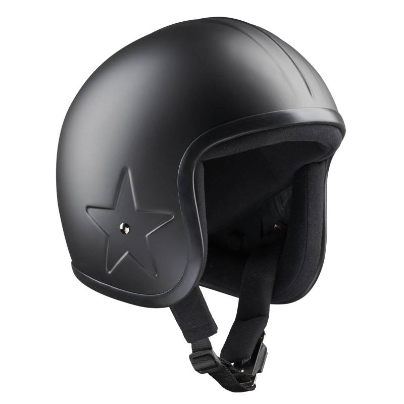 BANDIT Jet SKY3 Open Motorcycle Helmet Matte Black Central Bezel Side Star Embossed Custom Biker Style Dull Black Open Helmet SKY3 (M) von Bandit