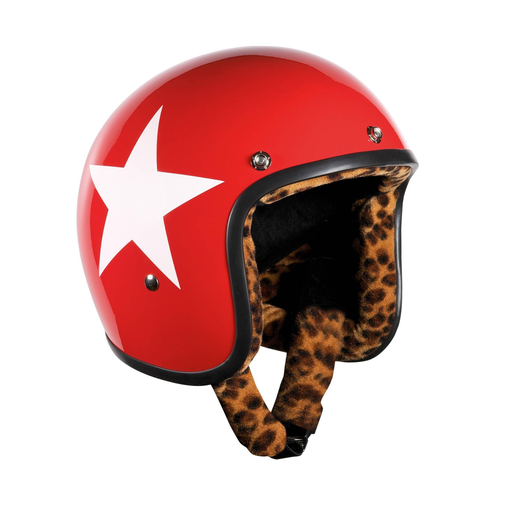 BANDIT Jet Star Open Motorcycle Helmet Red Gloss Leopard Liner Custom Biker Style Visor Included Red Gloss Star Leopard Liner Open Helmet STARR-L (XS) von Bandit