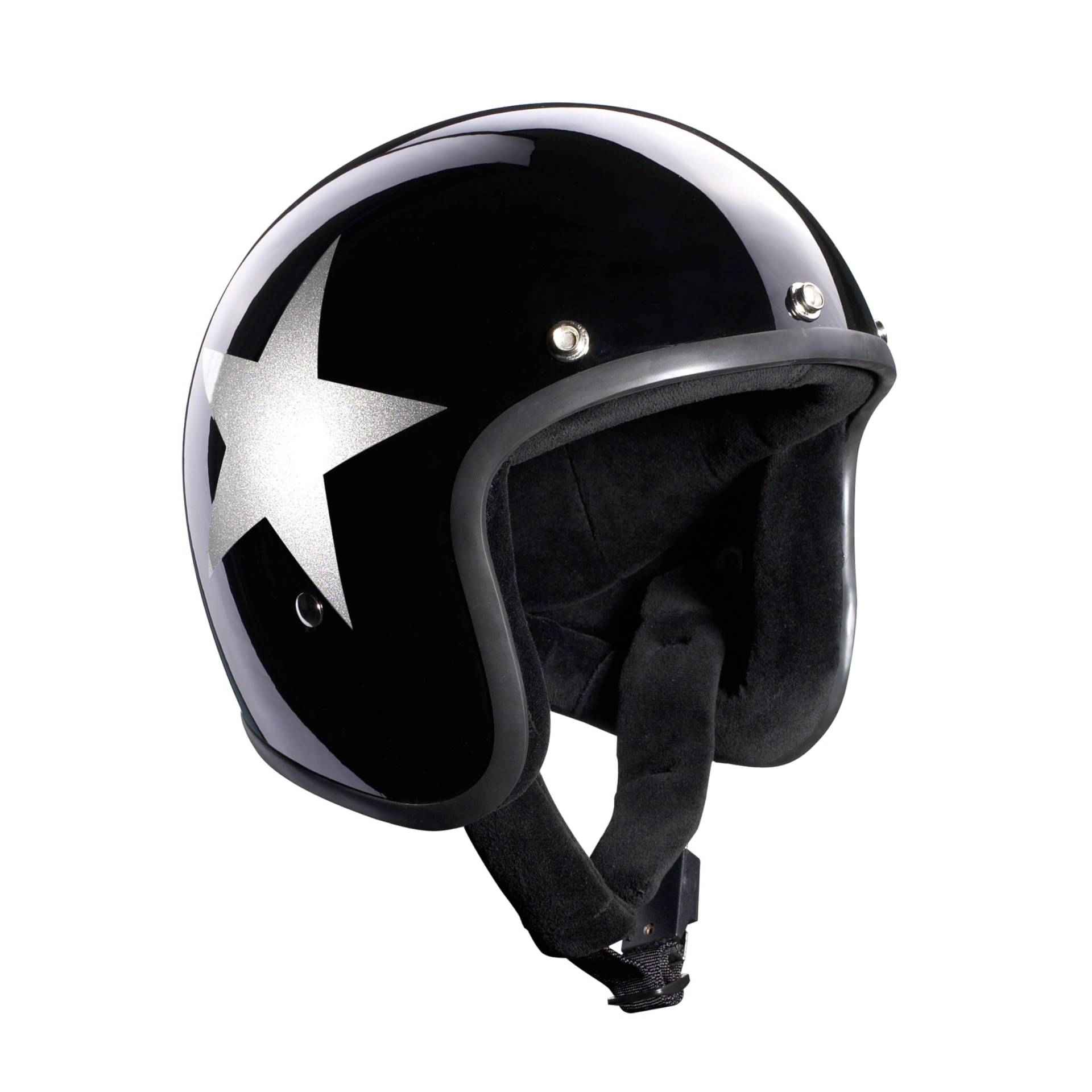 BANDIT Jethelm Star Black Glänzend Custom Biker Style Visier inklusive Black Gloss Star Open Helmet Starb (L) von Bandit