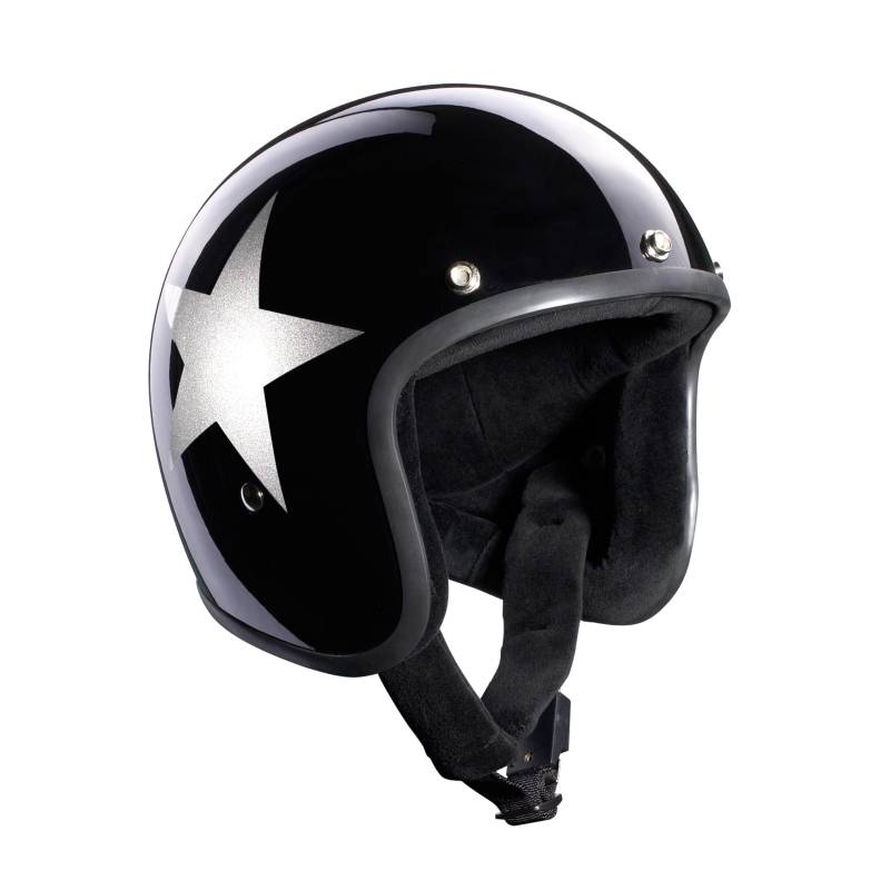 BANDIT Jethelm Star Black Gloss Custom Biker Style Visier inklusive Black Gloss Star Open Helmet STARB (XXL) von Bandit