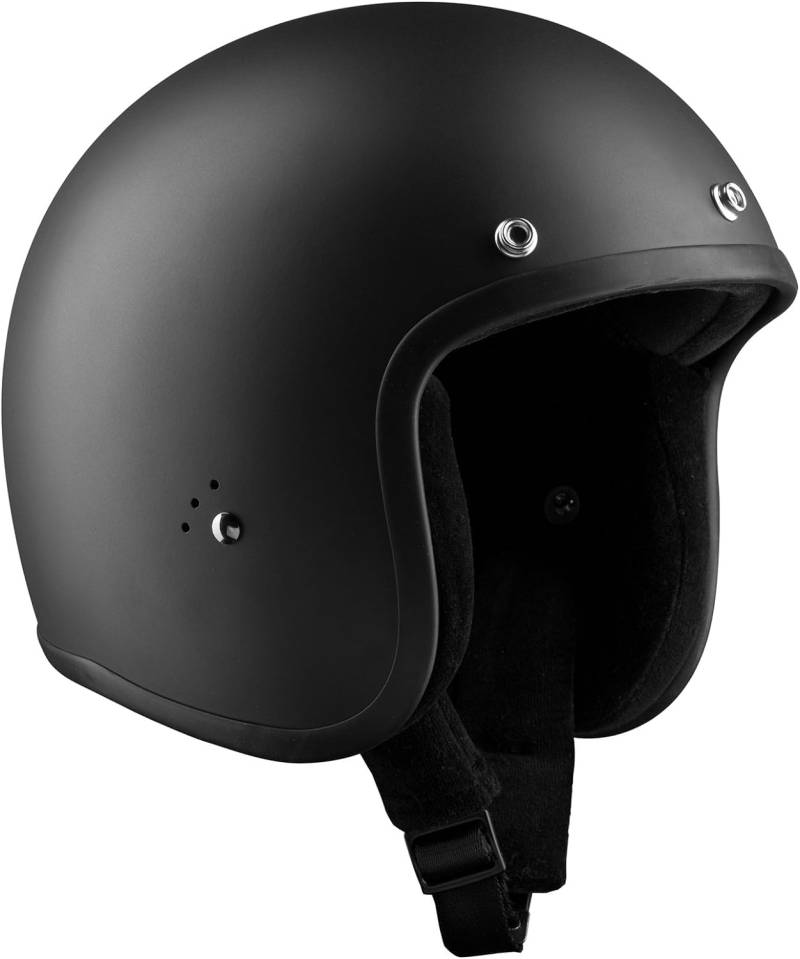 BANDIT Open Motorcycle Helmet Matte Black Custom Biker Style Visor Included Strap Closure Dull Black Open Helmet JETMB (2XL) von Bandit