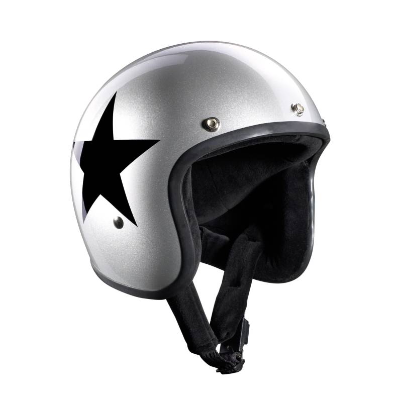 Bandit Open Motorcycle Helmet Jet Star Silver Gloss Custom Biker Style Visor Included Silver Gloss Star Open Helmet Stars (M) von Bandit