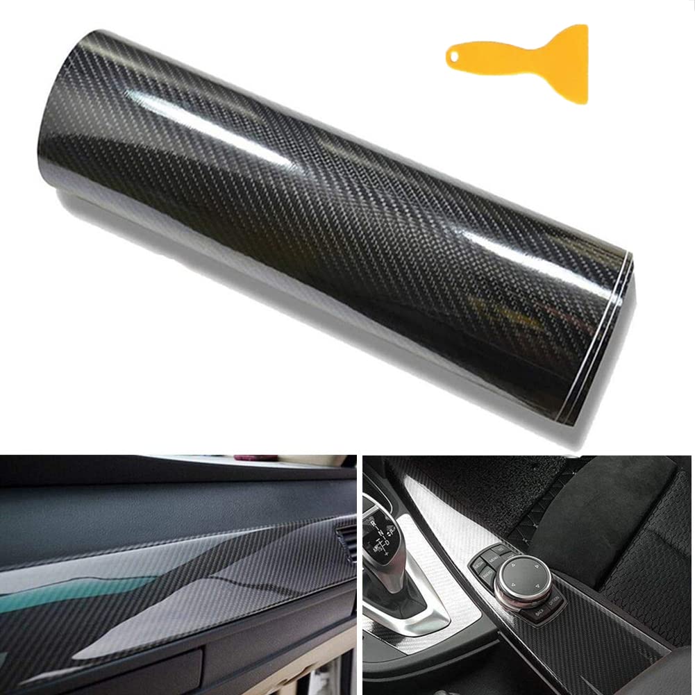 BangShou Autofolie Carbon Folie 6D Autofolie 300 x 30cm Vinyl Wrap DIY Auto Folie mit Luftkanäle Verdickt Dekorative (Schwarz 6D) von BangShou