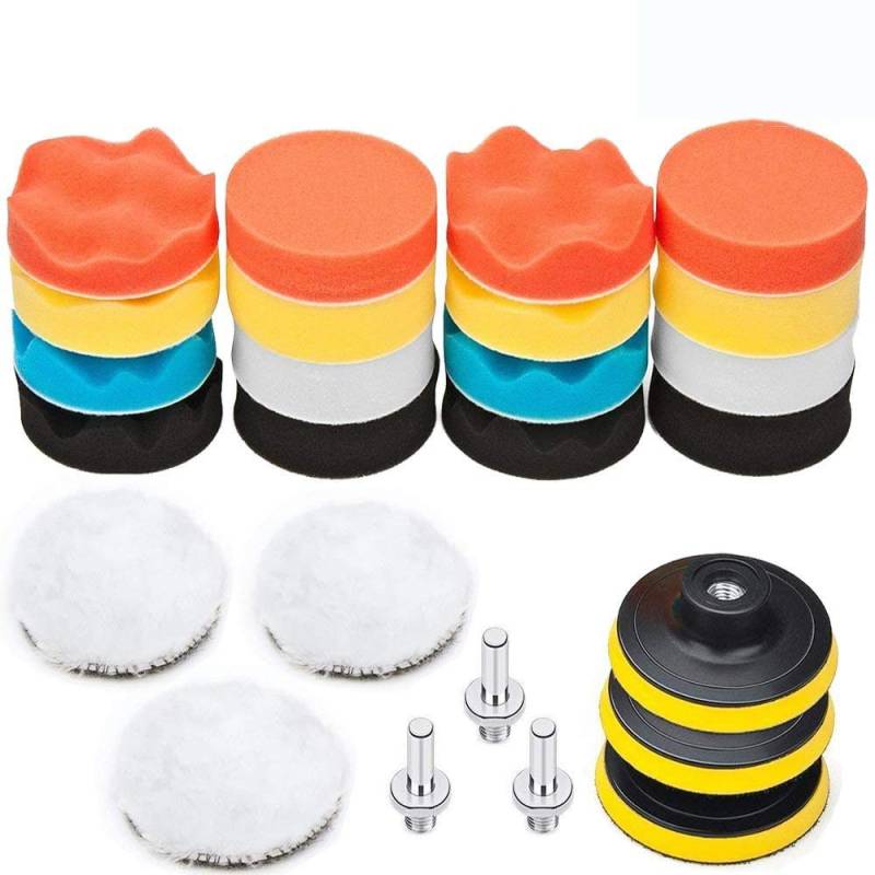 BangShou Polierschwamm Auto 25pcs Polierpad Set Wolle Polierset Polierteller für Poliermaschine Polierauflage Bohrmaschine Bohrer Adapter (3 Inch Polierschwamm) von BangShou