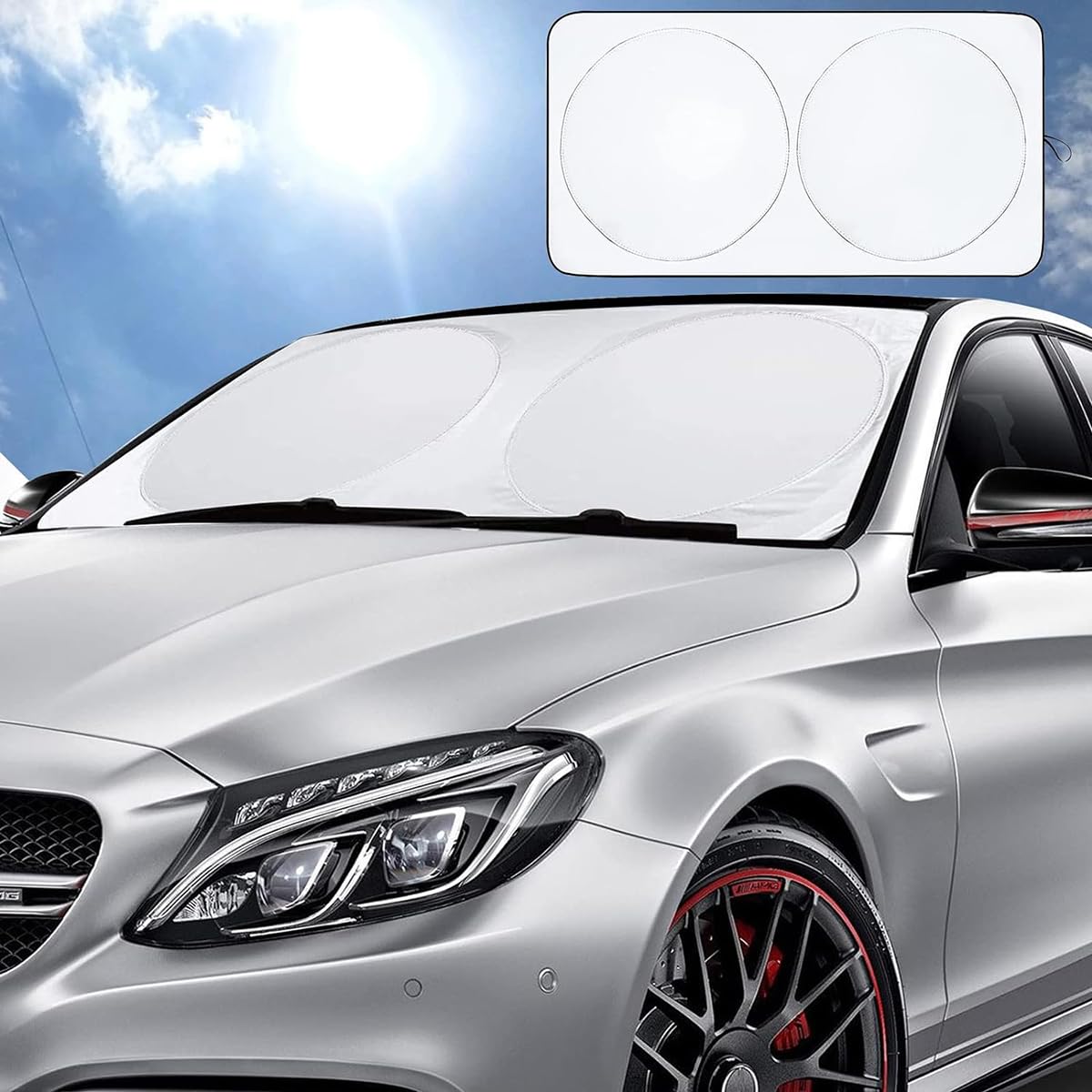 Auto Sonnenschutz Frontscheibe für Mercedes-Benz 280TE, Wasser Staubschutz Robuste Frontscheibenabdeckung Auto-Innendekoration,B/Silver von Bangquan