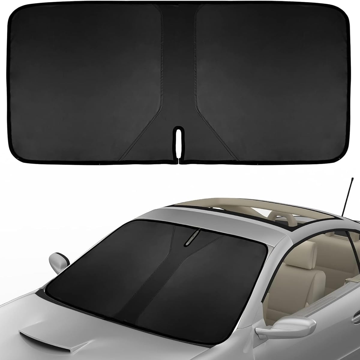 Auto Sonnenschutz Frontscheibe für Porsche Cayenne 2006-2009, Wasser Staubschutz Robuste Frontscheibenabdeckung Auto-Innendekoration,A/Black von Bangquan