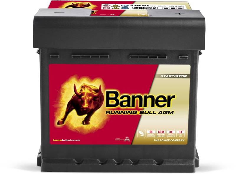 Banner 55001 AGM Running Bull 12V 50Ah 540A Autobatterie von Banner