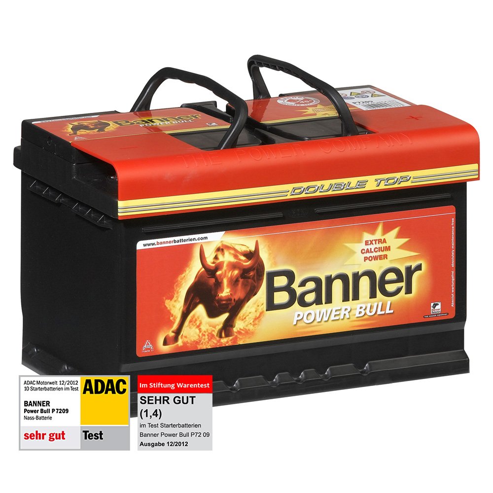 Banner Power Bull Autobatterie 12V 72Ah 660A P7209 TEST ADAC + Stiftung Warentest SEHR GUT von Banner