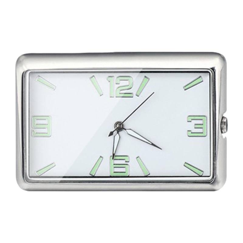 Baoblaze Aufklebbare Uhr für das Armaturenbrett im Auto, Selbstklebende Heimdekoration, rechteckige Mini-Quarzuhr, leuchtende Uhr, analog für das Regal, Silber Horizontal von Baoblaze