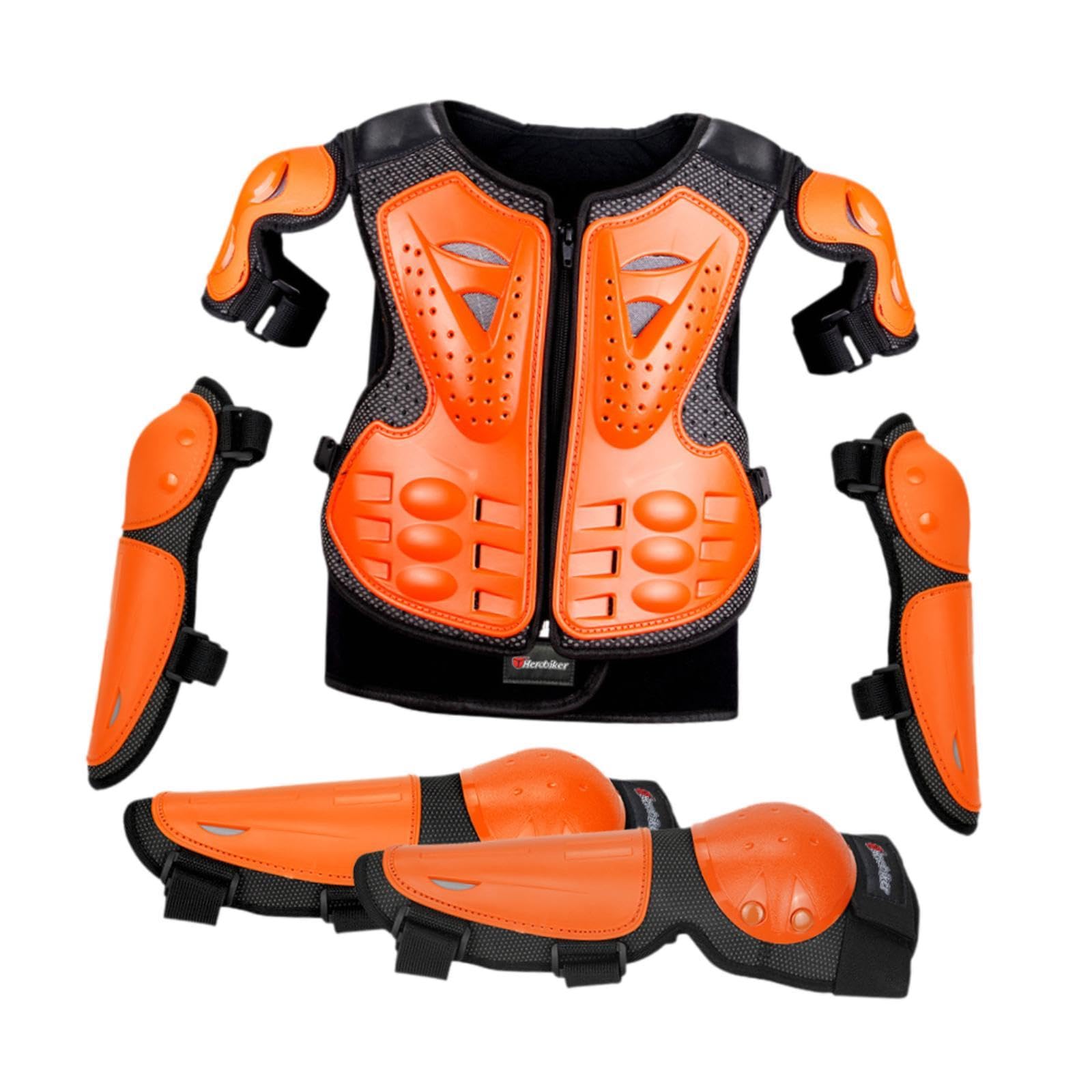 BaotyJie Kinder-Motorrad-Schutzanzug, Brust-, Wirbelsäulen- und Rückenschutz, Dirt-Bike-Ausrüstung, Reitschutz-Set für Skateboard, Reiten, Radfahren, Orange von BaotyJie