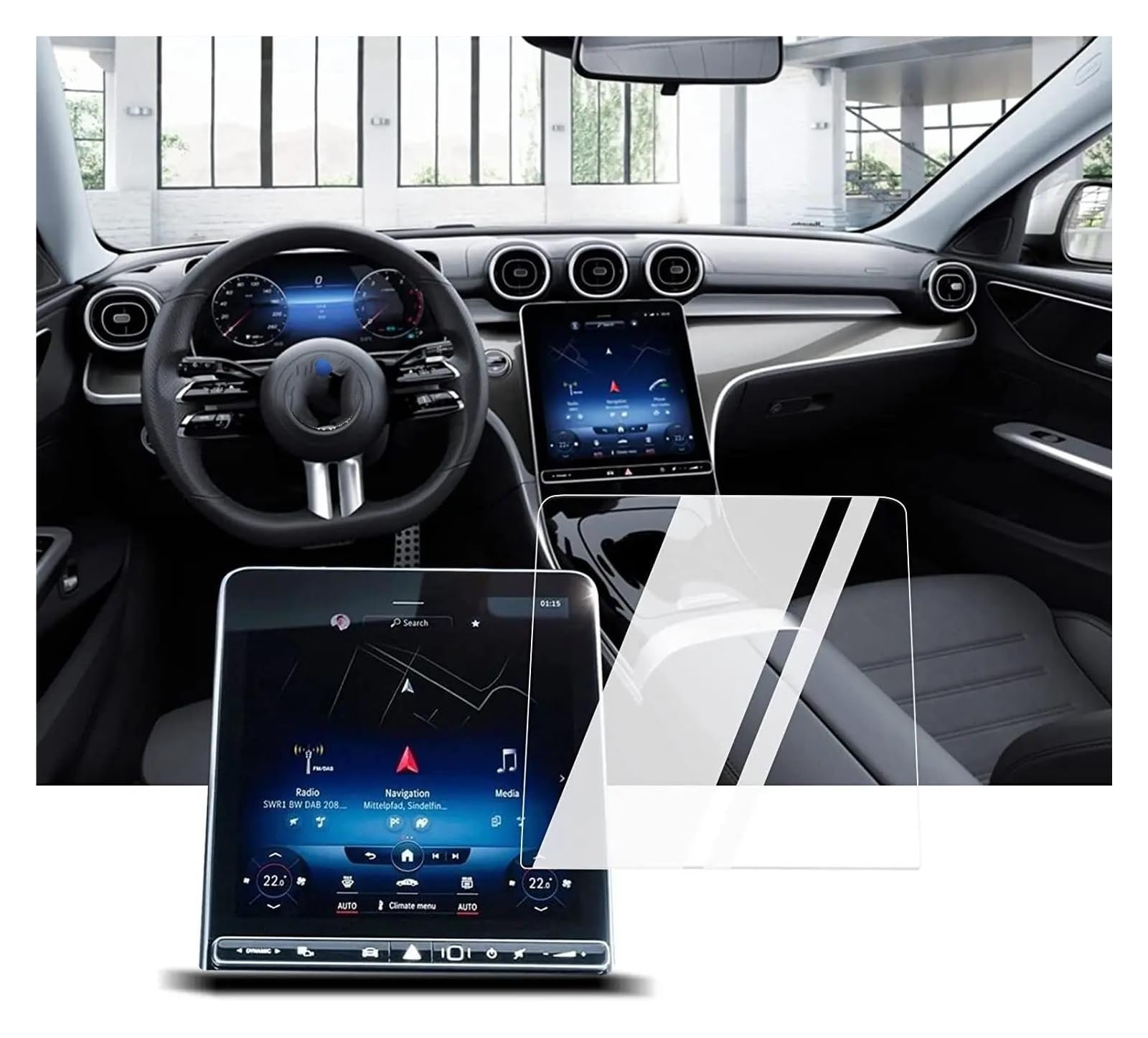 Auto Displayschutz Für Benz Für C-Klasse C250 C300 C400 C63 2022-2024 11,9-Zoll-Touchscreen Und Digitalinstrument Displayschutzfolie Aus Gehärtetem Glas Auto Displayschutzfolie(for GPS) von Barhbt