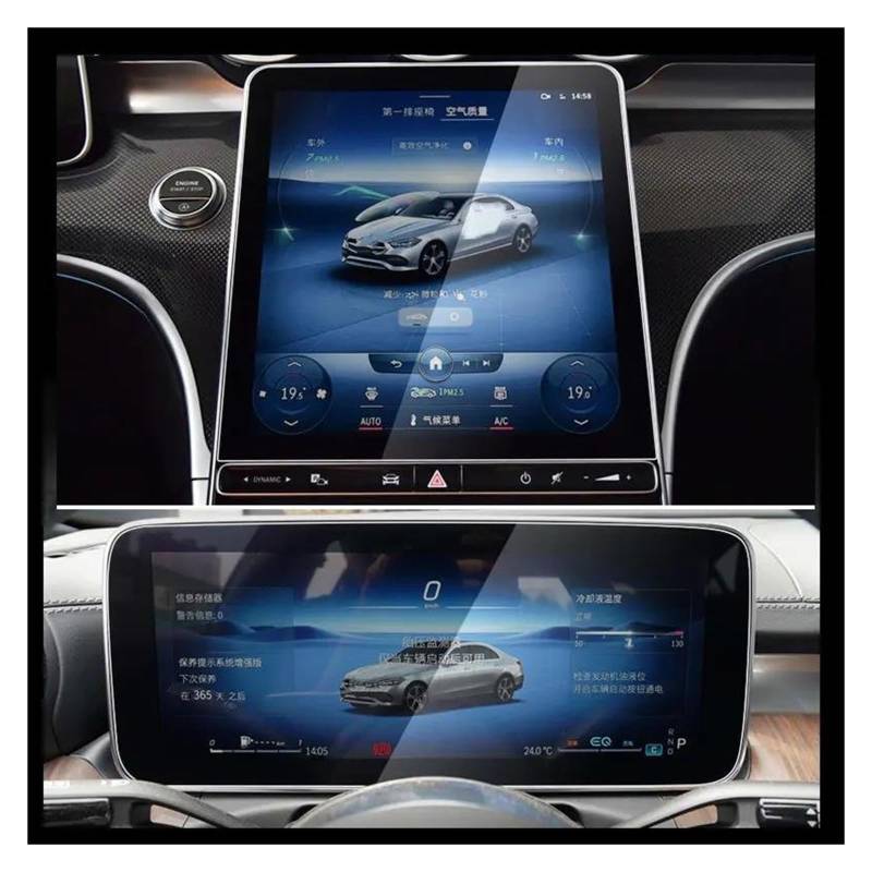 Auto Displayschutz Für Benz Für EQE 350 2022 Auto GPS Und Instrument Panel LCD Bildschirm Gehärtetem Glas Schutz Film Anti-Scratch Auto Displayschutzfolie(GPS and Instrument) von Barhbt