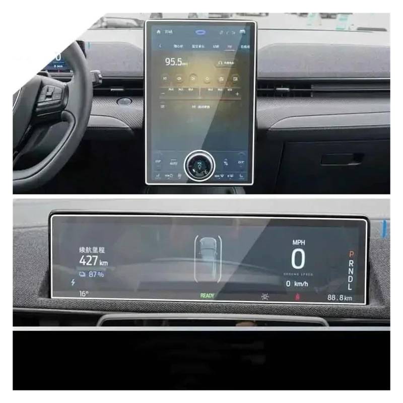 Auto Displayschutz Für Ford Für Mustang Mach-E 2021-2024 Navigation GPS LCD Dashboard Gehärtetes Glas Schutz Anti-Scratch HD Zubehör Bildschirm Schutz Film Auto Displayschutzfolie(2pcs Sets) von Barhbt