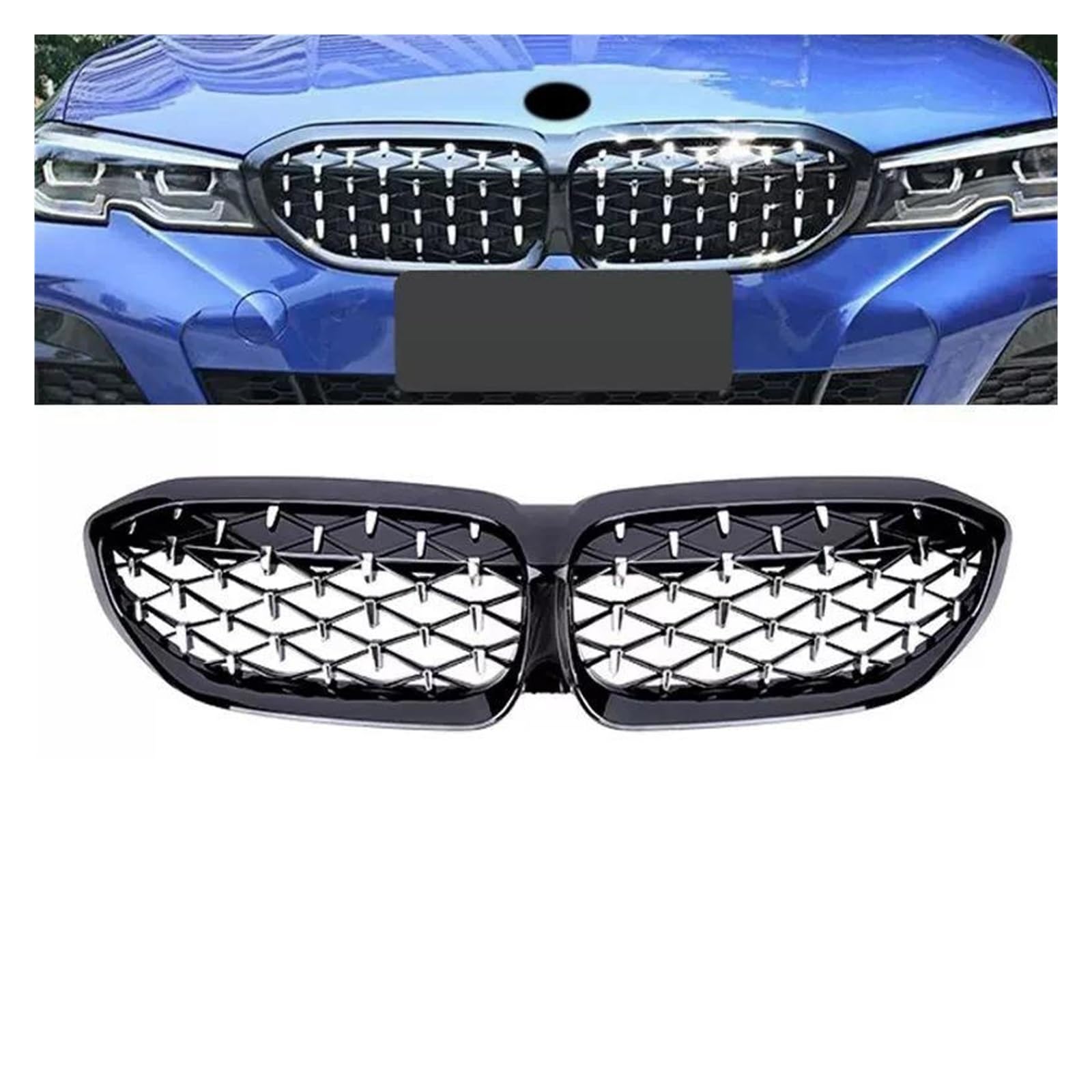 Auto Kühlergrill Für 3 Serie G20 Kühlergrill SCHWARZ Diamant 318i 320i M340i Für M3 2019 2020 2021 2022 2023 Vorne Niere Grill Sport Stil Front Kühlergrill(19-22 GBlack Silver) von Barhbt