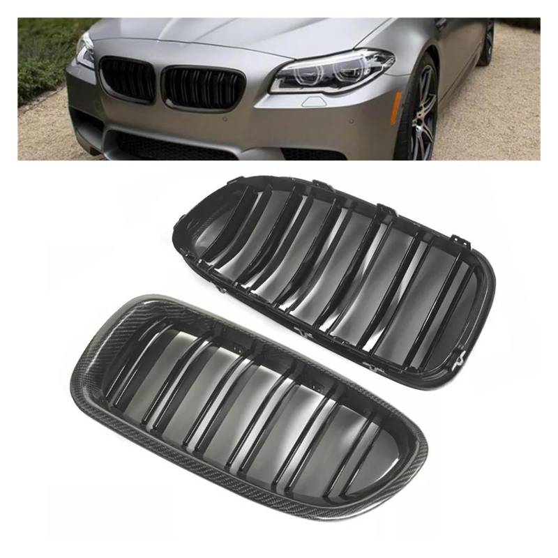 Auto Kühlergrill Für 5er F10 Limousine & F11 Touring 2010 2011 2012 2013 2014 2015 2016 Kohlefaser-Stil Auto-Frontgitter Dual-Lamellen-Grill Front Kühlergrill von Barhbt