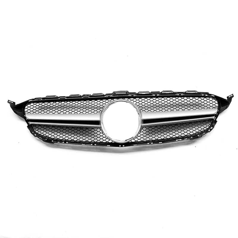 Auto Kühlergrill Für Benz C-Klasse W205 C180 C200 C250 C300 2014–2018, Für AMG-Stil, Silber/schwarz, Frontstoßstangenhaube, Netzgitter, Oberer Grill Front Kühlergrill(Silber) von Barhbt