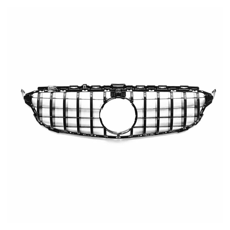 Auto Kühlergrill Für Benz Für C Klasse W205 2015-2018 C200 C250 C300 C350 C43 Kühlergrill Grill GT Stil Schwarz/Silber Obere Stoßstange Haube Mesh Front Kühlergrill(Schwarz) von Barhbt