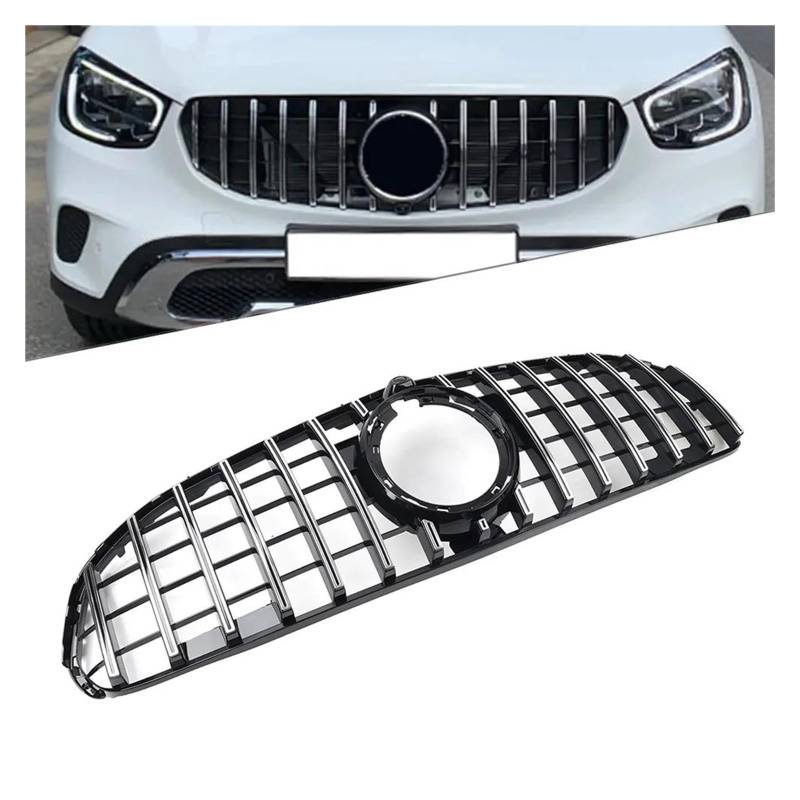 Auto Kühlergrill Für Benz Für GLC Klasse W253 X253 GLC300 GLC350 GLC43 2020 2021 2022 Auto GTR Stil Frontschürze Kühlergrill Kühler Haube Grill Front Kühlergrill(Chrome) von Barhbt