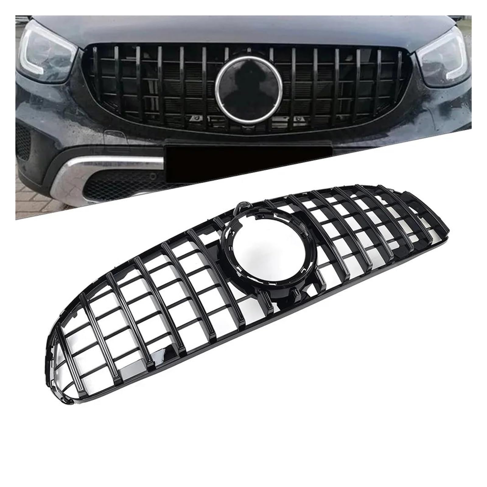 Auto Kühlergrill Für Benz Für GLC Klasse W253 X253 GLC300 GLC350 GLC43 2020 2021 2022 Auto GTR Stil Frontschürze Kühlergrill Kühler Haube Grill Front Kühlergrill(Schwarz) von Barhbt