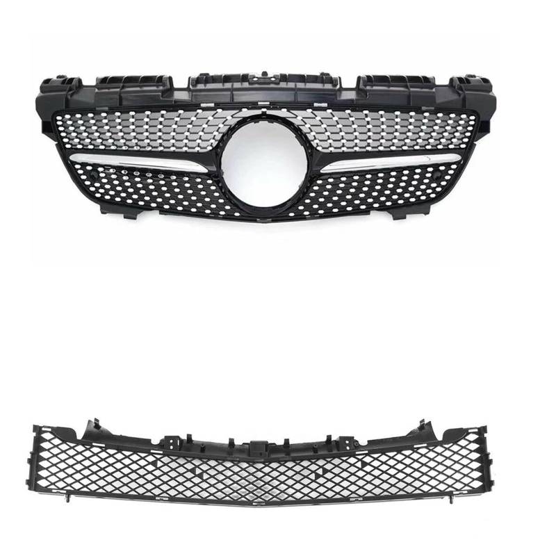 Auto Kühlergrill Für Benz Für SLK Klasse R172 SLK200 SLK250 SLK350 2012-2016 Schwarz/Silber Auto Front Upper Grille + Untere Stoßstange Haube Mesh Grill Front Kühlergrill(Schwarz) von Barhbt