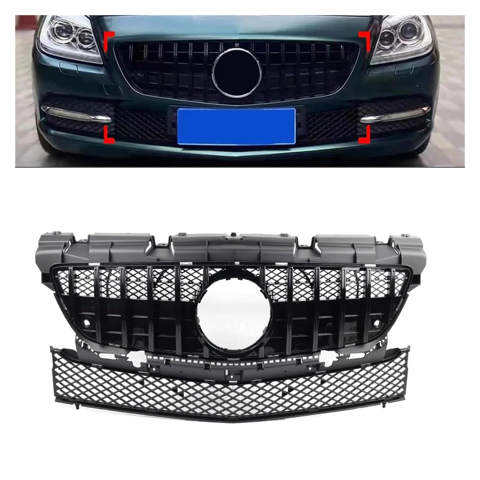 Auto Kühlergrill Für Benz Für SLK Klasse R172 SLK200 SLK350 SLK250 2011-2016 Auto Vorderen Stoßfänger Racing Grill GTR Stil Kühler Haube Grille Front Kühlergrill(Schwarz) von Barhbt