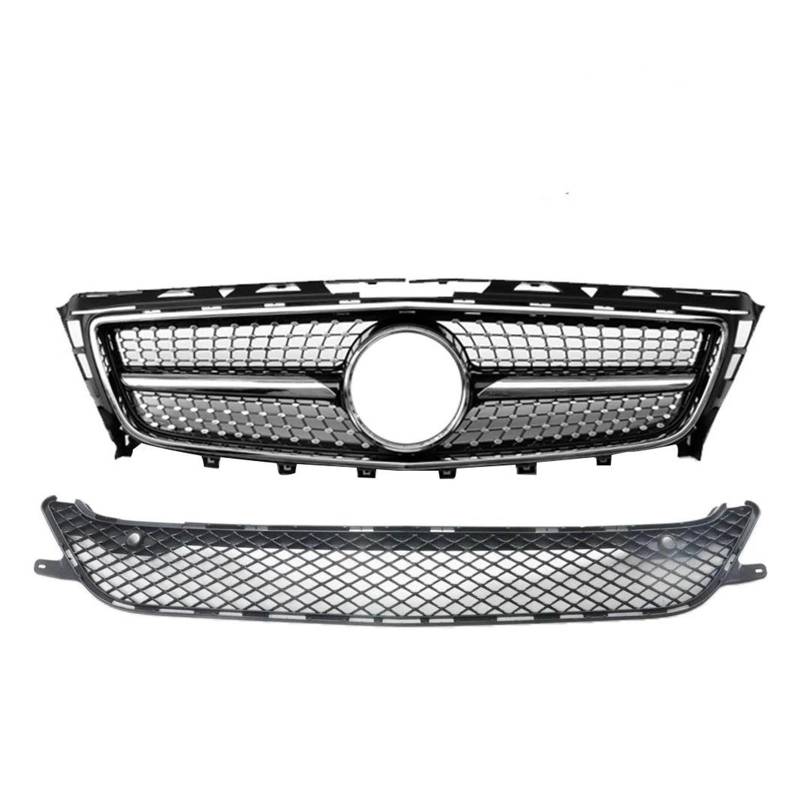 Auto Kühlergrill Für Benz Für W218 Für CLS-Klasse 2011 2012 2013 2014 Front Racing Grill Stoßstange Oberen Unteren Grille Abdeckung Front Kühlergrill(Silver for cls300 One Set) von Barhbt