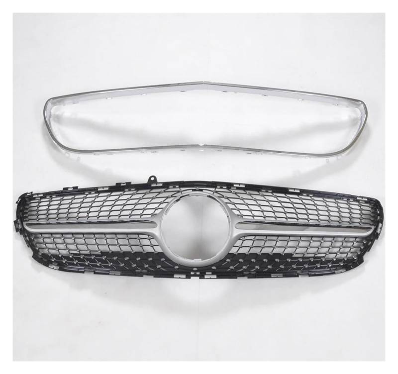 Auto Kühlergrill Für Benz Für W218 Für CLS Klasse CLS260 CLS300 CLS320 CLS350 CLS400 2015-2018 Kühlergrill W/Grill Rahmen Oberen Stoßstange Haube Mesh Front Kühlergrill(Silber) von Barhbt