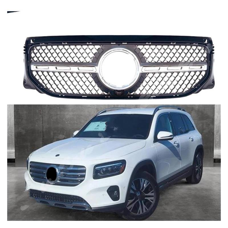 Auto Kühlergrill Für Benz Für X247 GLB200 GLB220 2024+ Diamond Frontstoßstange Grill Bar Vent Obere Kühlerabdeckung Front Kühlergrill(Silber) von Barhbt