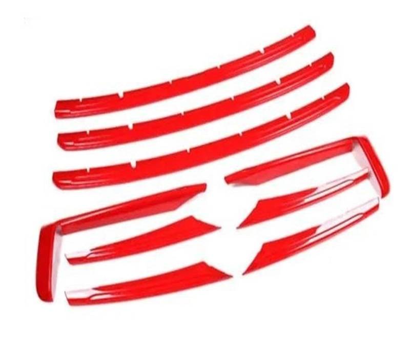 Auto Kühlergrill Für Cayenne 2018 2019 Auto Nebelscheinwerfer Abdeckung Vorne Racing Grill Vom Oberen Grille Trim Aufkleber Front Kühlergrill(9PCS Red) von Barhbt