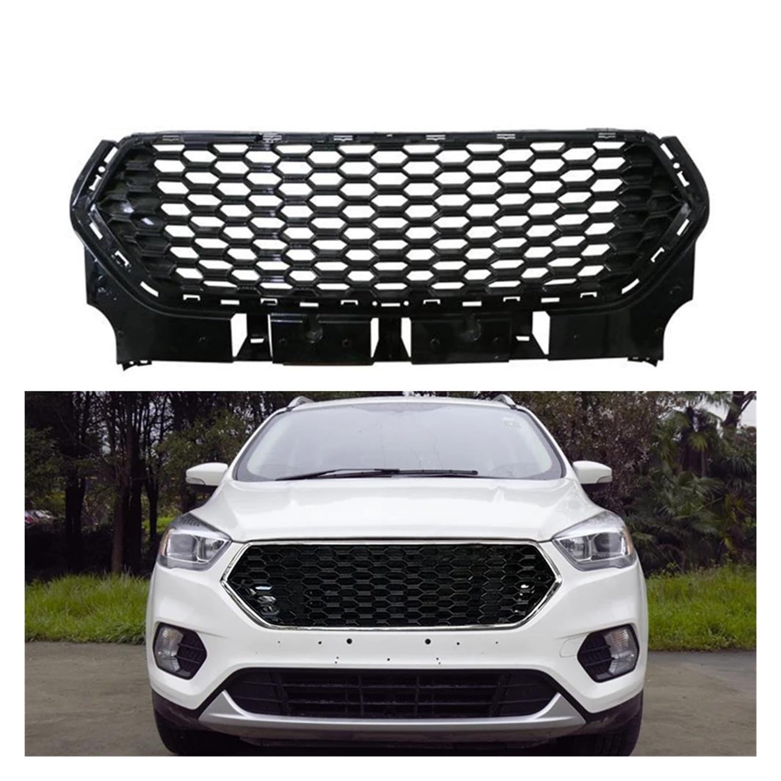 Auto Kühlergrill Für Ford Für Escape Kuga 2016 2017 2018 2019 Glänzend Schwarz Honeycomb Grille ABS Front Stoßstange Maske Mesh Racing Grills Obere Gitter Front Kühlergrill von Barhbt