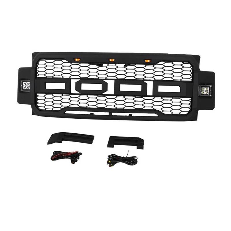 Auto Kühlergrill Für Ford Für F250 2017-2019 Grill Frontschürze Modifikation Grille Zubehör Mit Seite Lichter 2018 F250 Front Kühlergrill(Black add Side Light) von Barhbt