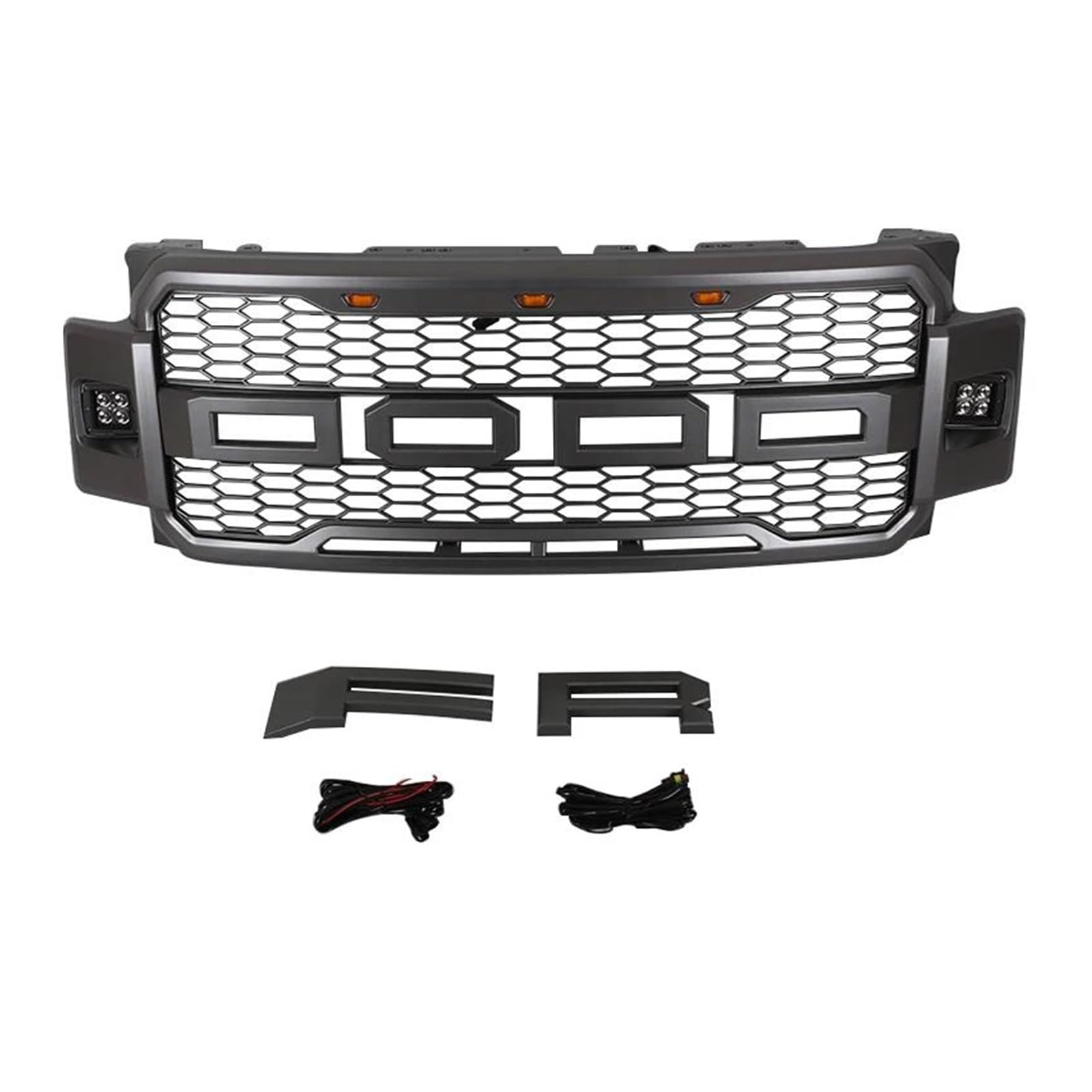 Auto Kühlergrill Für Ford Für F250 2017-2019 Grill Frontschürze Modifikation Grille Zubehör Mit Seite Lichter 2018 F250 Front Kühlergrill(Grey add Side Light) von Barhbt