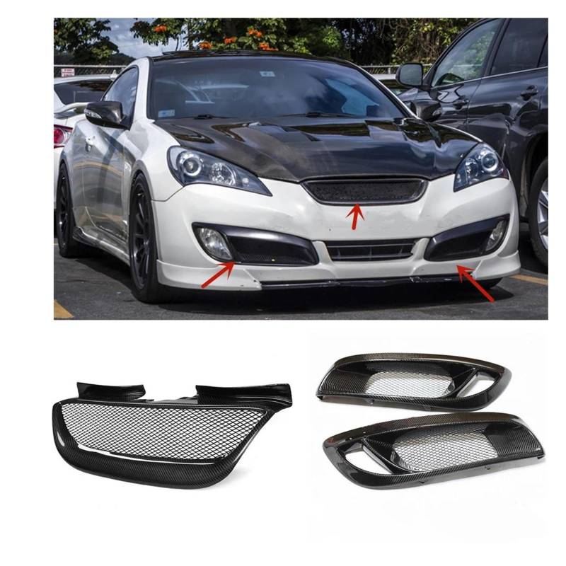 Auto Kühlergrill Für Hyundai Für Genesis Coupe 2008-2012 Kühlergrill + Nebel Licht Abdeckung Grill Carbon Fiber Bumper Hood Mesh Lampe Air Intake Vent Rahmen Front Kühlergrill von Barhbt