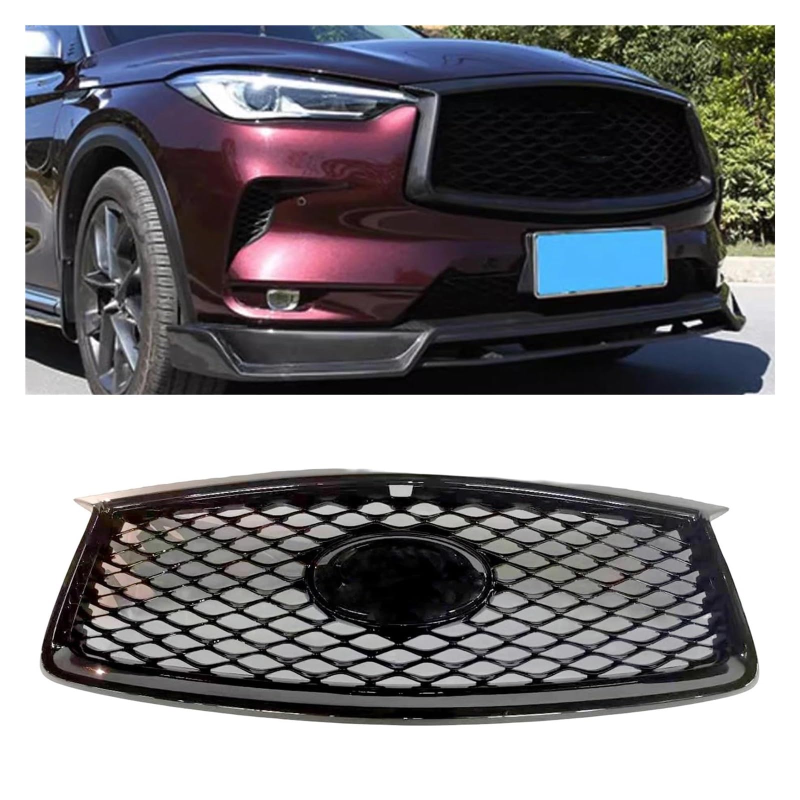 Auto Kühlergrill Für Infiniti QX50 2019 2020 2021 2022 2023 Honeycomb Style Glänzend Schwarz Obere Stoßstange Haube Mesh Grid Front Grille Racing Grill Front Kühlergrill von Barhbt