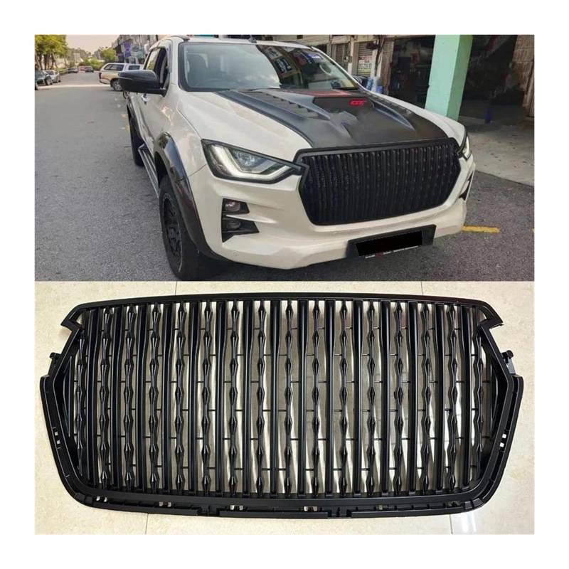 Auto Kühlergrill Für Isuzu Für Dmax D-max 2020 2021 2022 2023 Front Gitter Stoßstange Maske Mesh Abdeckung Auto Zubehör ABS Matte Schwarz Racing Grills Front Kühlergrill von Barhbt