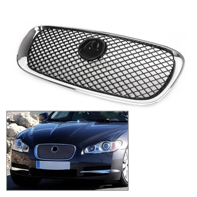 Auto Kühlergrill Für Jaguar Für X250 XF XFR XFRS 2008-2011 Racing Kühlergrill Kühlerabdeckung Auto Frontstoßstangengrill Kühlergrill Oberer Maschengrill Front Kühlergrill(Grau) von Barhbt