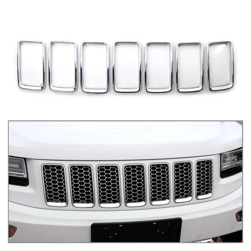 Auto Kühlergrill Für Jeep Für Grand Für Cherokee 2014 2015 2016 Eingesetzte Ring Trim Abdeckung ABS Kunststoff Chrom/Schwarz Auto Front Grille Grill 7 Teile/Satz Front Kühlergrill(Chrome) von Barhbt