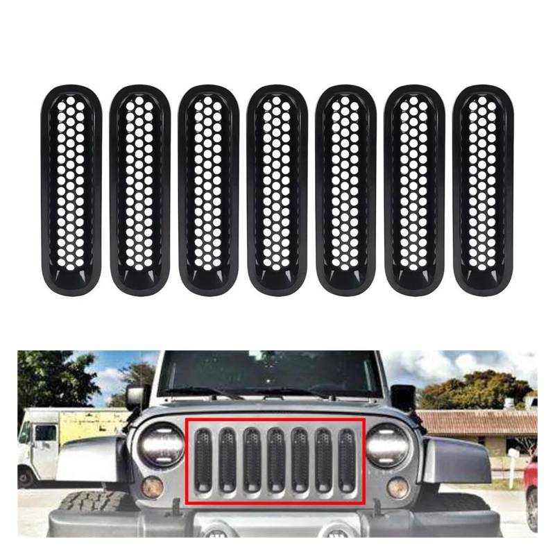 Auto Kühlergrill Für Jeep Für Wrangler JK JKU 2007 2008 2009 2010 2012 2013 2014 2015 2016 2017 7X Auto Front Stoßstange Einsatz Mesh Grille Grill Front Kühlergrill von Barhbt