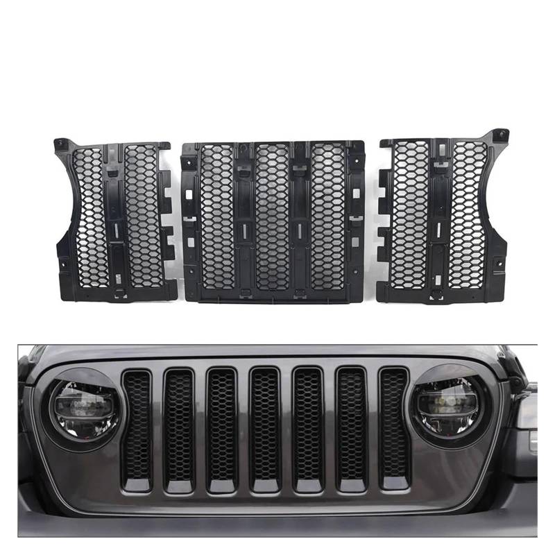 Auto Kühlergrill Für Jeep Für Wrangler JL JT 2018 2019 2020 2021 2022 2023 2024 3 Teile/Satz Auto Innen Mesh Front Grille Einsatz Abdeckung Front Kühlergrill von Barhbt