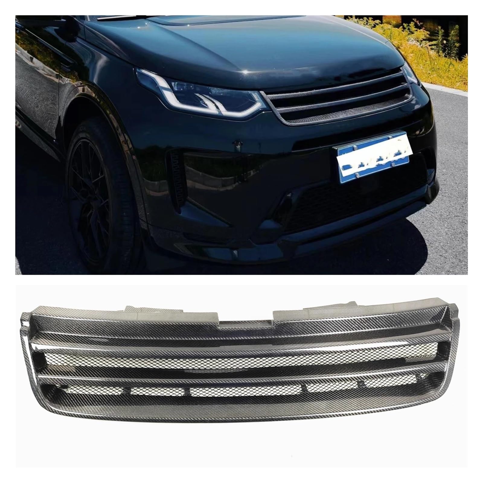 Auto Kühlergrill Für Land Für Rover Discovery Sport 2020-2022 Real Carbon Fiber Auto Oberen Stoßfänger Haube Mesh Körper Kit Grid Front Grille Racing Grills Front Kühlergrill von Barhbt